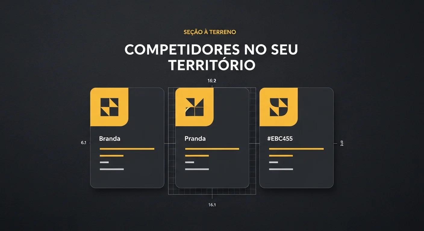 Análise de competidores no seu território — três cards de marcas