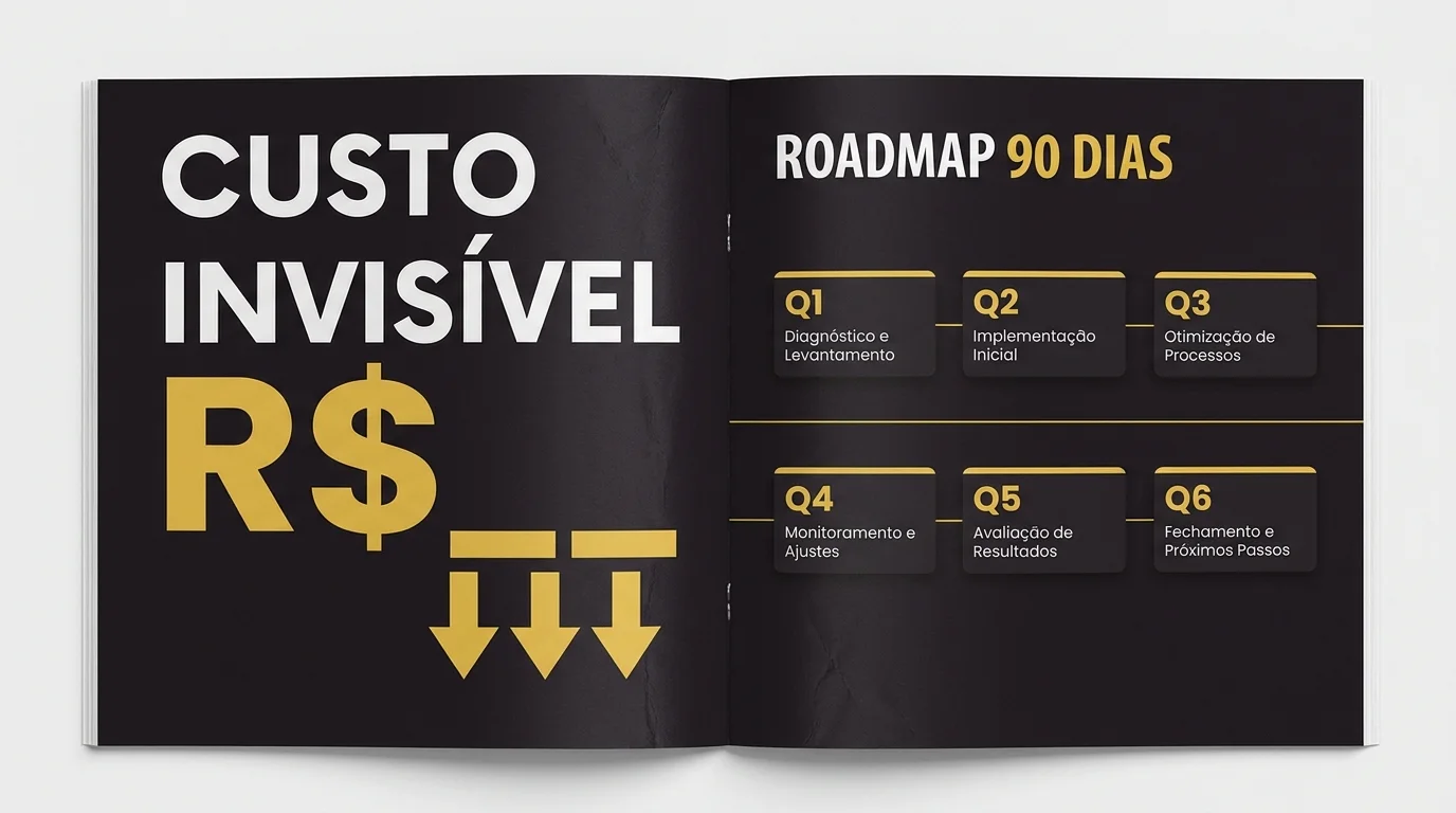 Custo Invisível em R$ + Roadmap 90 dias dividido em 6 quinzenas